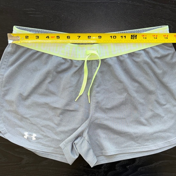 Under Armour Women's Athletic Shorts in Gray with Neon Yellow - Picture 6 of 9